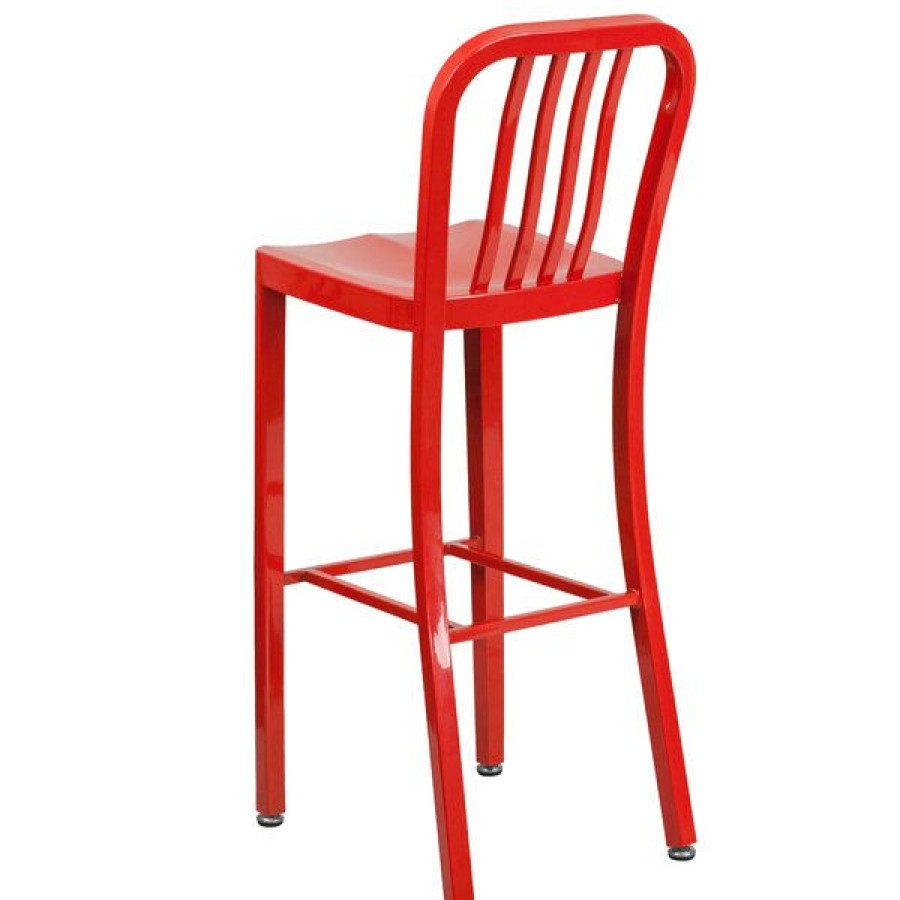 Outdoor Restaurant Bar Stools * | Cheap Flash Furniture Ch-61200-30-Red-Gg 30 Red Metal Indoor / Outdoor Bar Height Stool With Vertical Slat Back