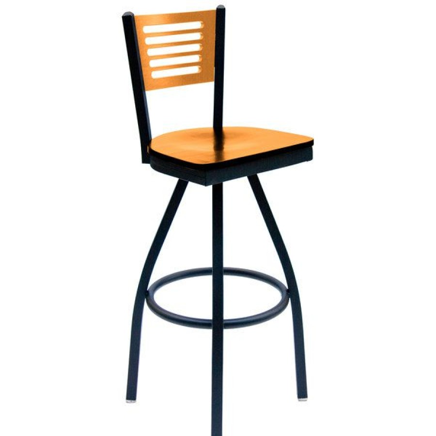 Restaurant Bar Stools * | Flash Sale Bfm Seating 2151Sntw-Ntsb Espy Sand Black Metal Bar Height Chair With Natural Wooden Back And Swivel Seat