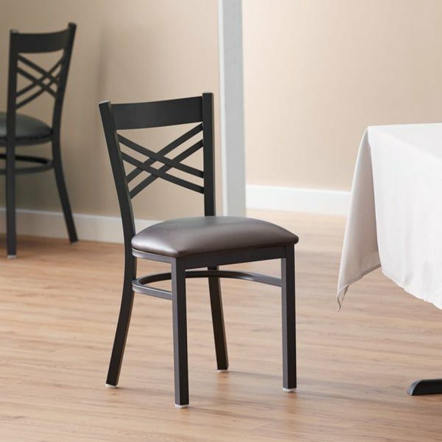 Restaurant Chairs * | Coupon Lancaster Table & Seating Cross Back Black Chair With Dark Brown Vinyl Seat