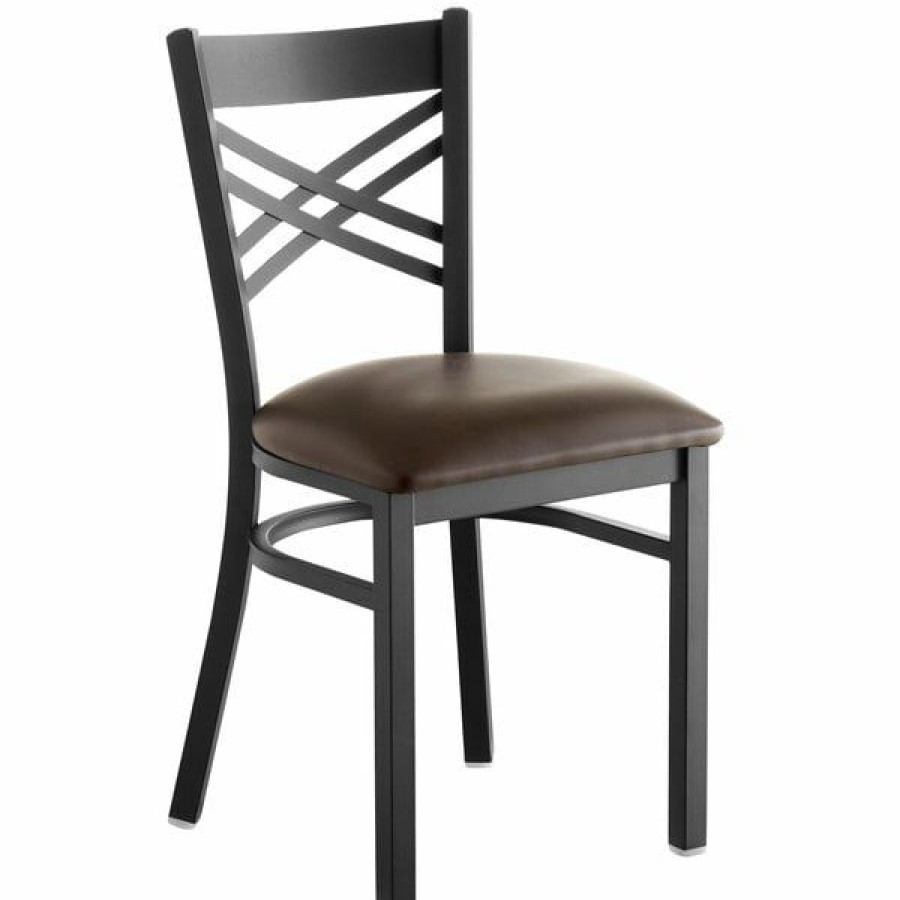 Restaurant Chairs * | Coupon Lancaster Table & Seating Cross Back Black Chair With Dark Brown Vinyl Seat