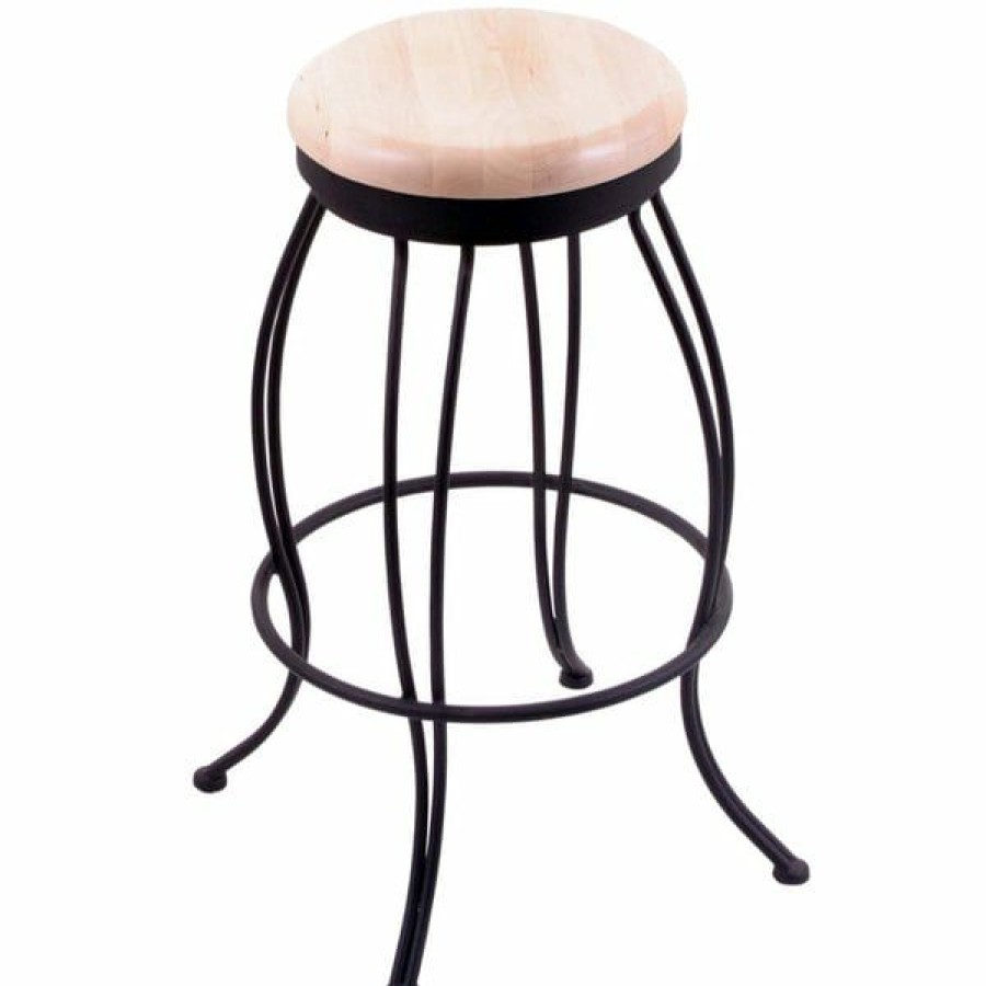 Restaurant Bar Stools * | Top 10 Holland Bar Stool 300030Bwnatmpl Georgian Black Wrinkle Steel Bar Height Swivel Stool With Natural Maple Wood Seat