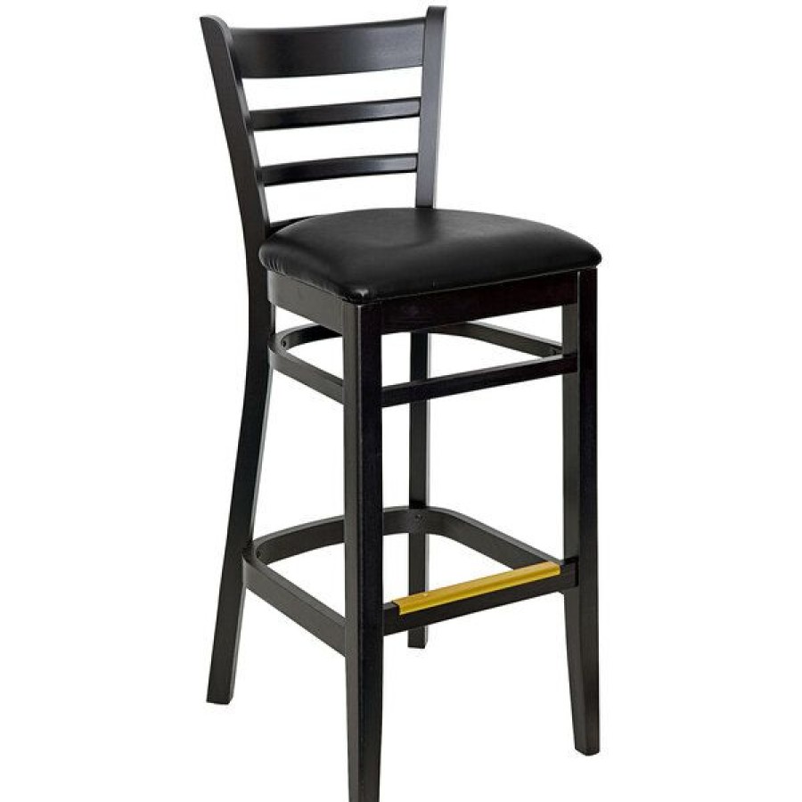 Restaurant Bar Stools * | Buy Bfm Seating Berkeley Black Beechwood Ladder Back Barstool With 2 Black Vinyl Seat