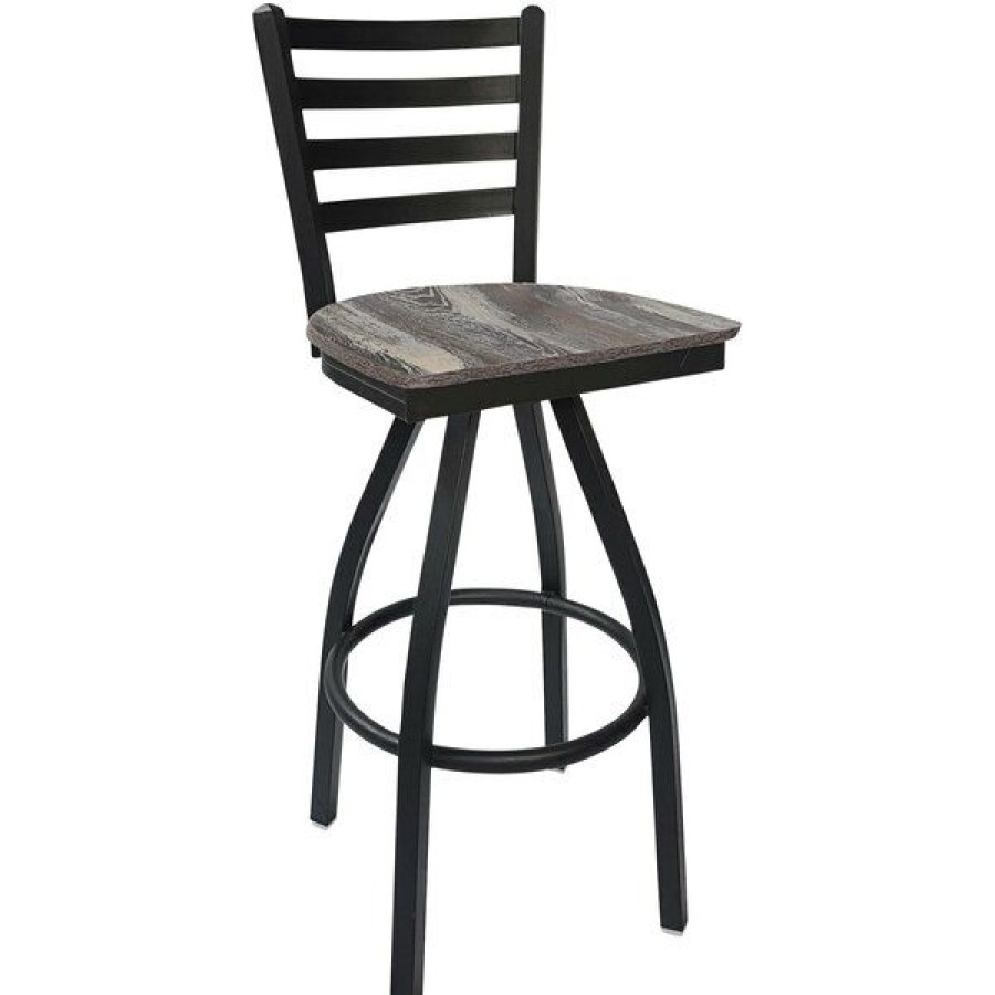 Restaurant Bar Stools * | Promo Bfm Seating Lima Sand Black Steel Swivel Barstool With Relic Farmhouse Seat