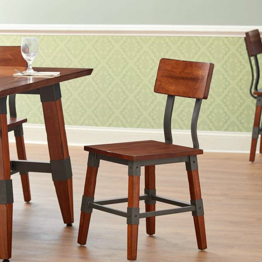 Restaurant Chairs * | Deals Lancaster Table & Seating Rustic Industrial Dining Side Chair With Antique Walnut Finish