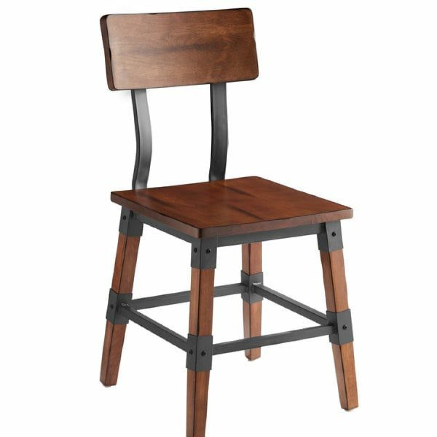 Restaurant Chairs * | Deals Lancaster Table & Seating Rustic Industrial Dining Side Chair With Antique Walnut Finish