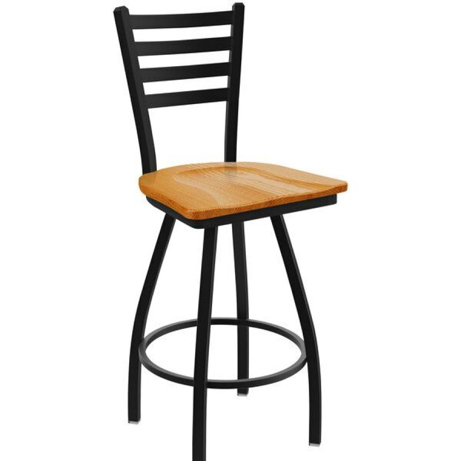 Restaurant Bar Stools * | Budget Holland Bar Stool Xl 410 Jackie 30 Ladderback Swivel Bar Stool With Black Wrinkle Finish And Medium Oak Seat