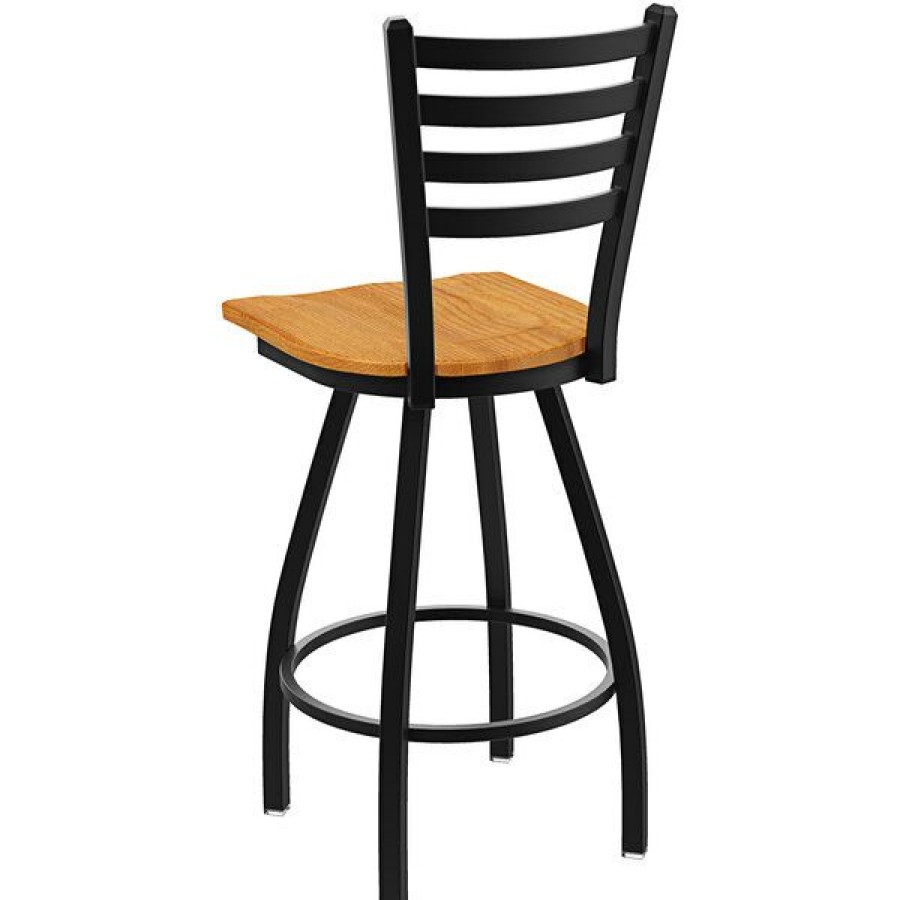 Restaurant Bar Stools * | Budget Holland Bar Stool Xl 410 Jackie 30 Ladderback Swivel Bar Stool With Black Wrinkle Finish And Medium Oak Seat