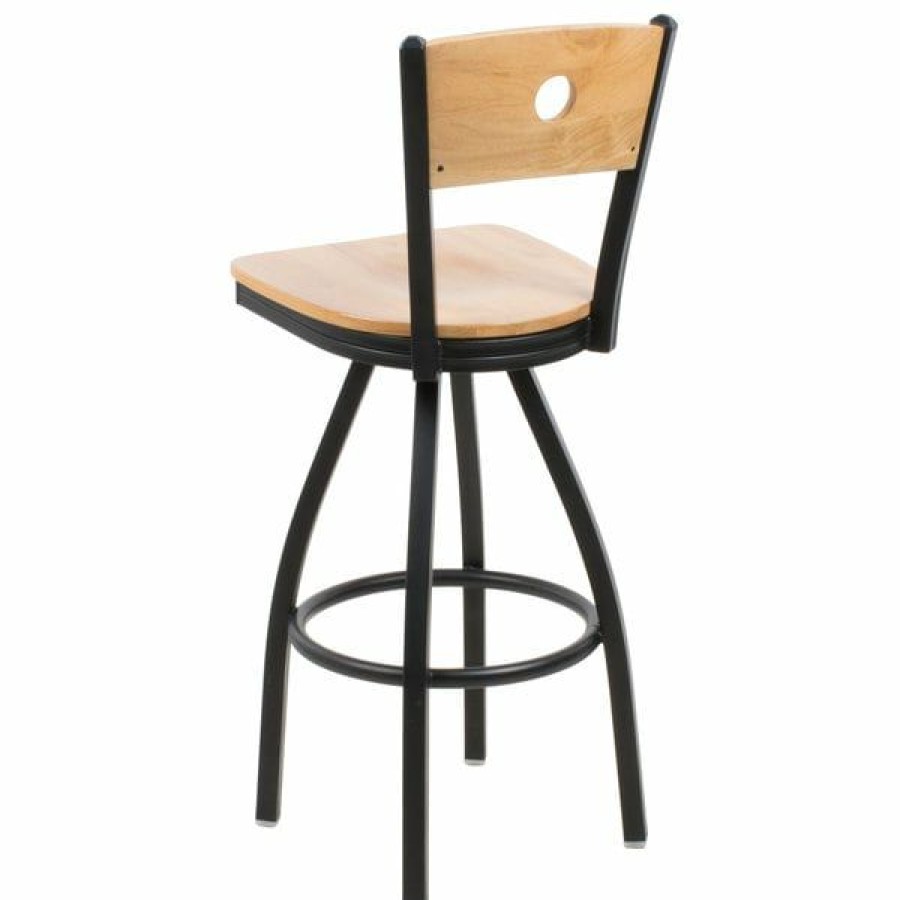 Restaurant Bar Stools * | Best Sale Bfm Seating 2152Sntw-Ntsb Darby Sand Black Metal Bar Height Chair With Natural Wooden Back And Swivel Seat