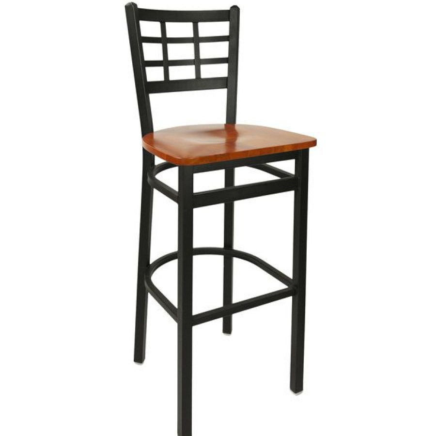 Restaurant Bar Stools * | Outlet Bfm Seating 2163Bchw-Sb Marietta Sand Black Metal Bar Height Chair With Cherry Wood Seat