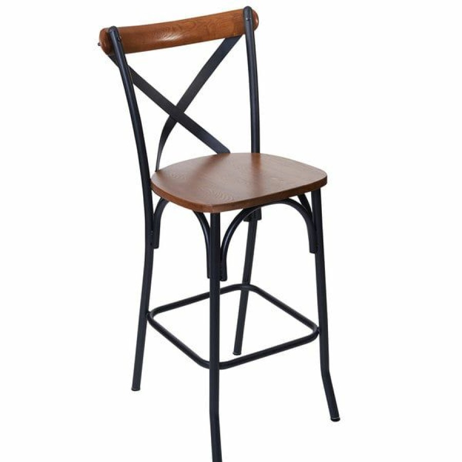 Restaurant Bar Stools * | Best Deal Bfm Seating Js88Hash-Aasb Henry Sand Black Steel X-Back Counter Height Stool With Autumn Ash Wooden Back And Seat