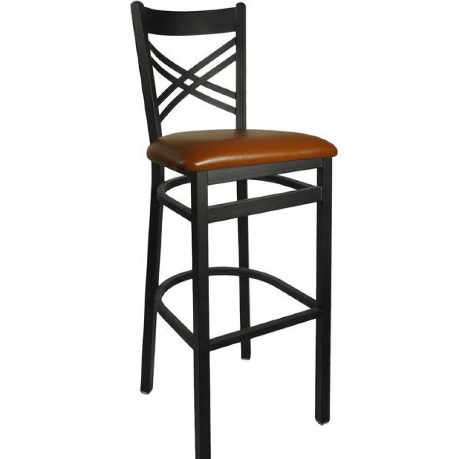 Restaurant Bar Stools * | Hot Sale Bfm Seating 2130Blbv-Sb Akrin Metal Barstool With 2 Light Brown Vinyl Seat