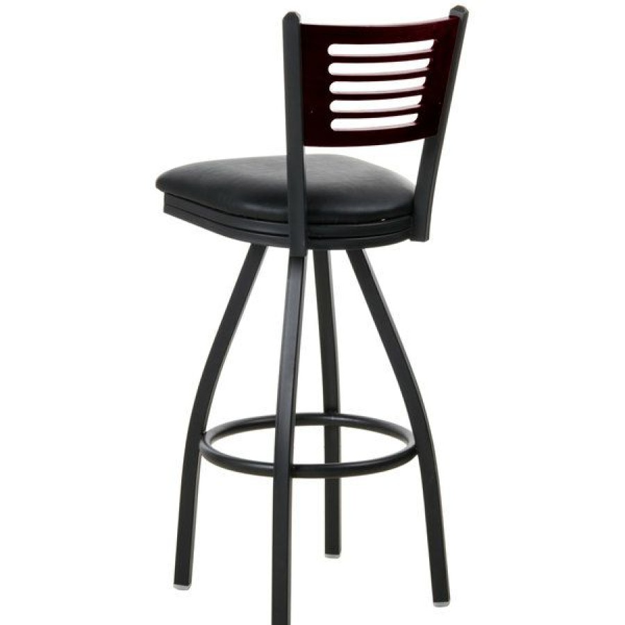 Restaurant Bar Stools * | Best Deal Bfm Seating 2151Sblv-Mhsb Espy Sand Black Metal Bar Height Chair With Mahogany Wooden Back And 2 Black Vinyl Swivel Seat