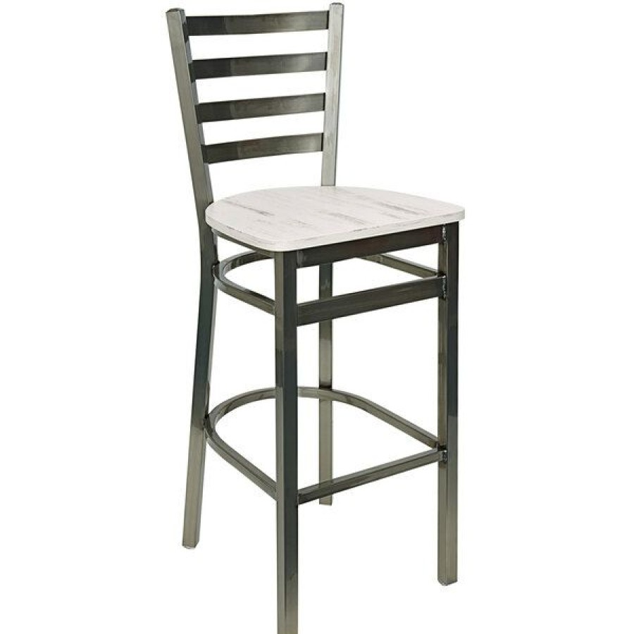 Restaurant Bar Stools * | Promo Bfm Seating Lima Clear Coated Steel Ladder Back Barstool With Relic Antique Wash Seat