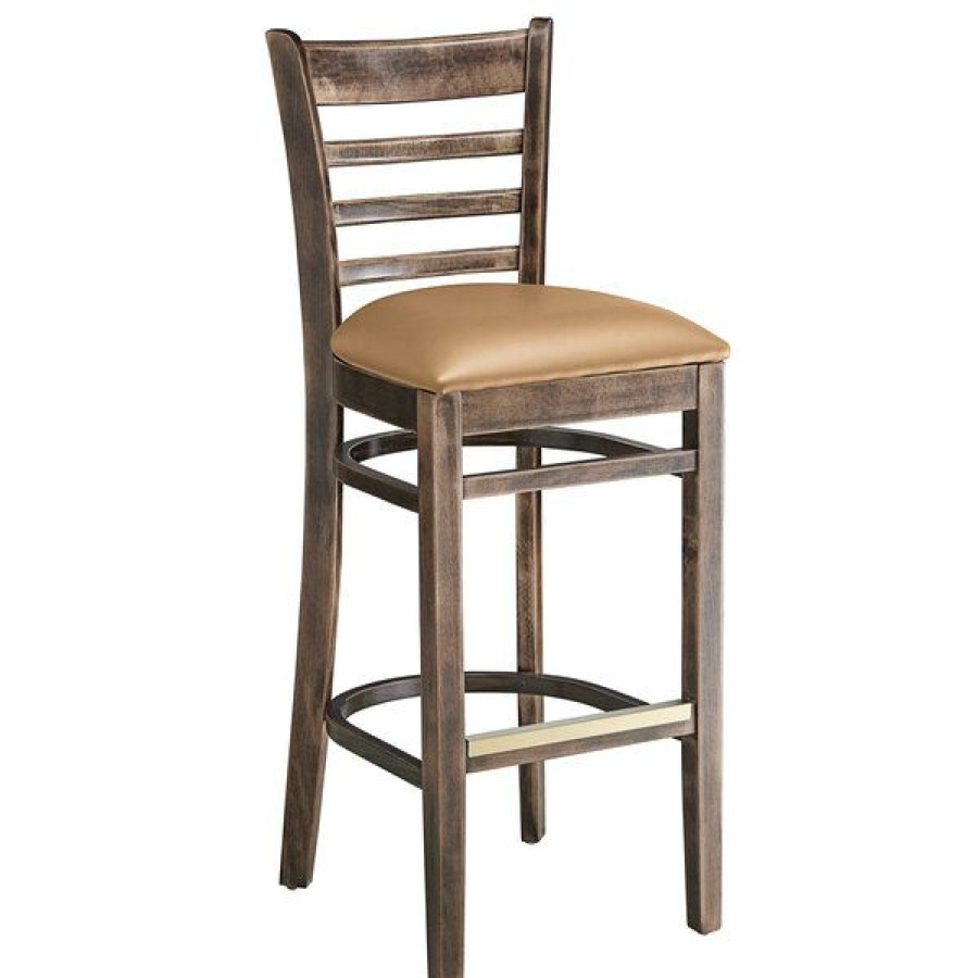 Restaurant Bar Stools * | Wholesale Lancaster Table & Seating Vintage Ladder Back Bar Height Chair With Light Brown Padded Seat