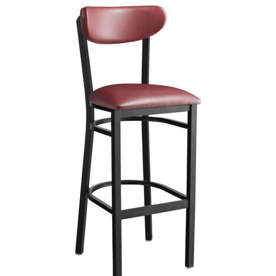 Restaurant Bar Stools * | New Lt&S Boomerang Series Lancaster Table & Seating Boomerang Bar Height Black Coat Chair With Burgundy Vinyl Seat And Back