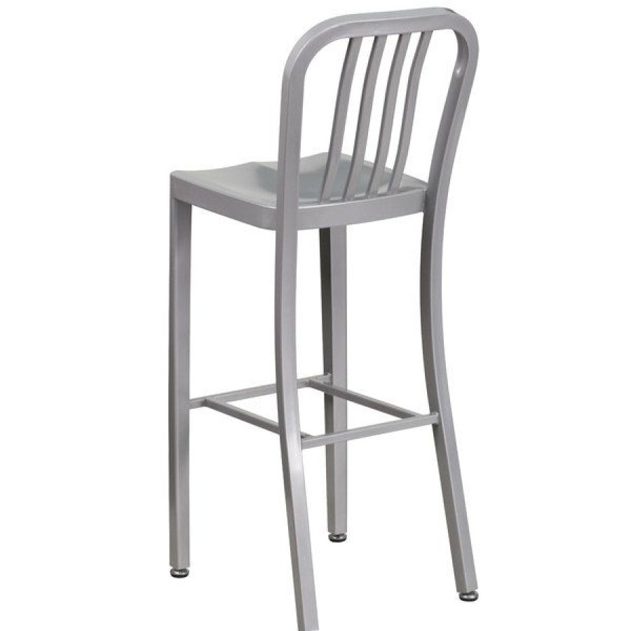 Outdoor Restaurant Bar Stools * | Top 10 Flash Furniture Ch-61200-30-Sil-Gg 30 Silver Metal Indoor / Outdoor Bar Height Stool With Vertical Slat Back