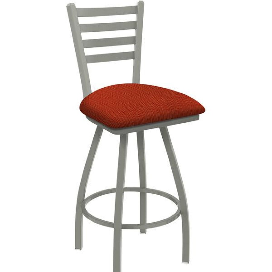 Restaurant Bar Stools * | New Holland Bar Stool Xl 410 Jackie 30 Ladderback Swivel Bar Stool With Anodized Nickel Finish And Graph Poppy Seat