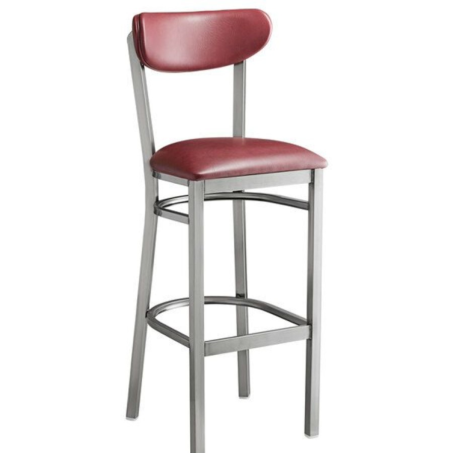 Restaurant Bar Stools * | Best Sale Lt&S Boomerang Series Lancaster Table & Seating Boomerang Bar Height Clear Coat Chair With Burgundy Vinyl Seat And Back