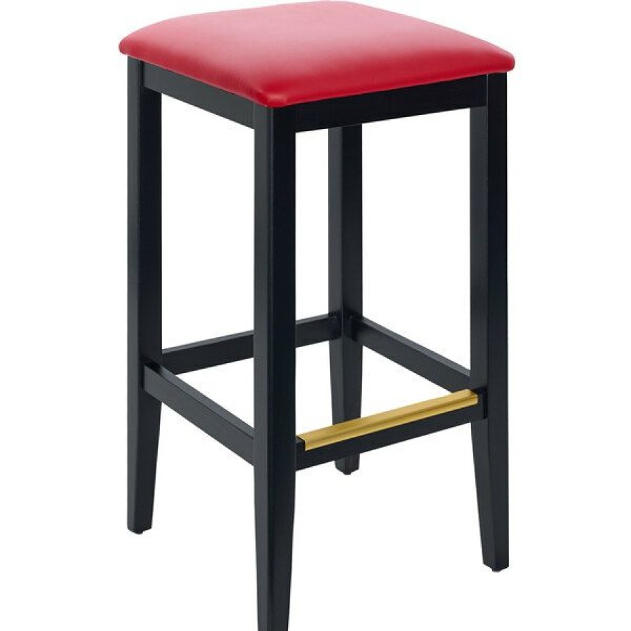 Restaurant Bar Stools * | New Bfm Seating Stockton Black Beechwood Square Backless Barstool With 2 Red Vinyl Seat