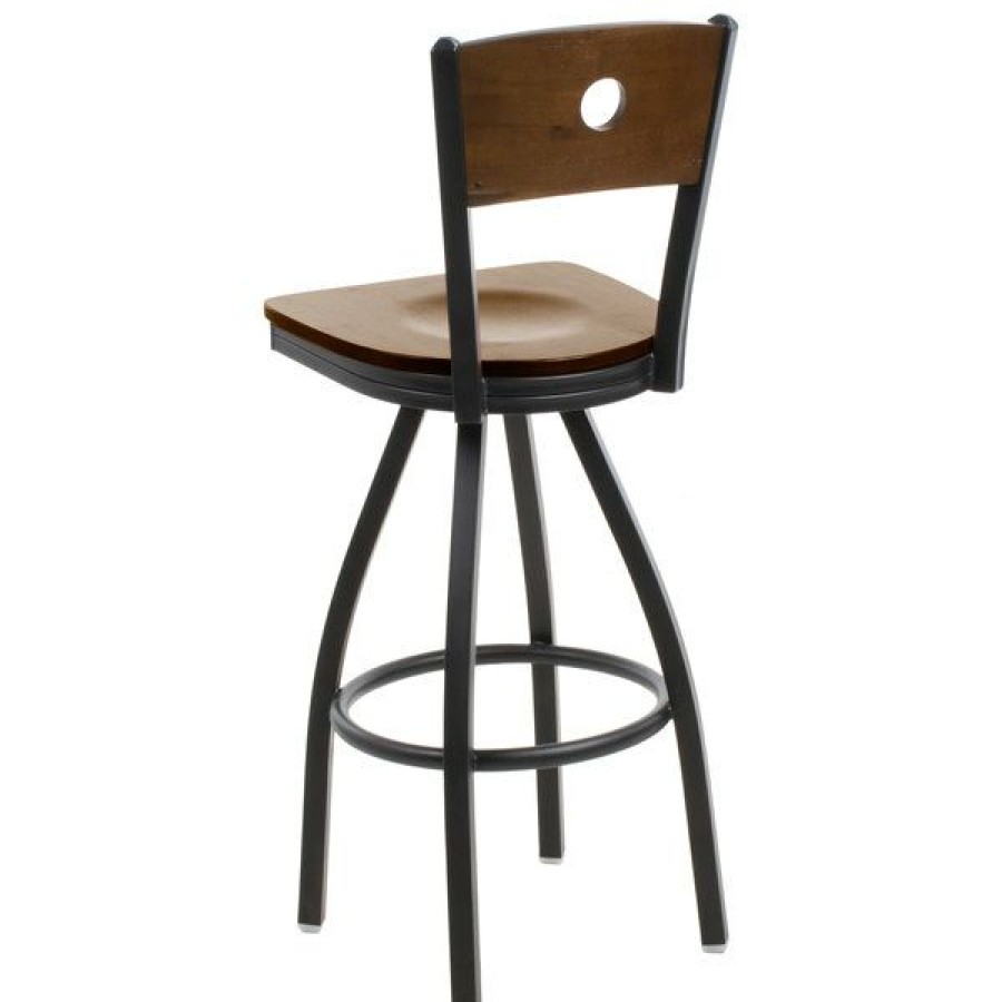 Restaurant Bar Stools * | Best Reviews Of Bfm Seating 2152Swaw-Wasb Darby Sand Black Metal Bar Height Chair With Walnut Wooden Back And Swivel Seat