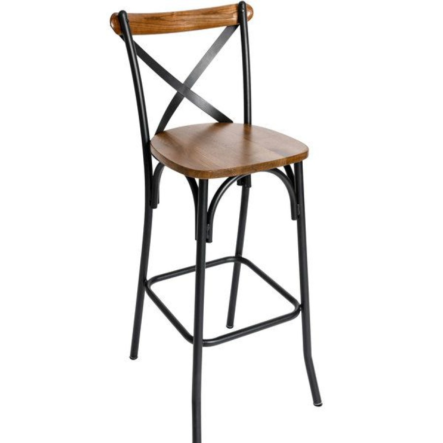 Restaurant Bar Stools * | Outlet Bfm Seating Js88Bash-Sb Henry Sand Black Steel Bar Height Chair With Autumn Ash Wooden Back And Seat