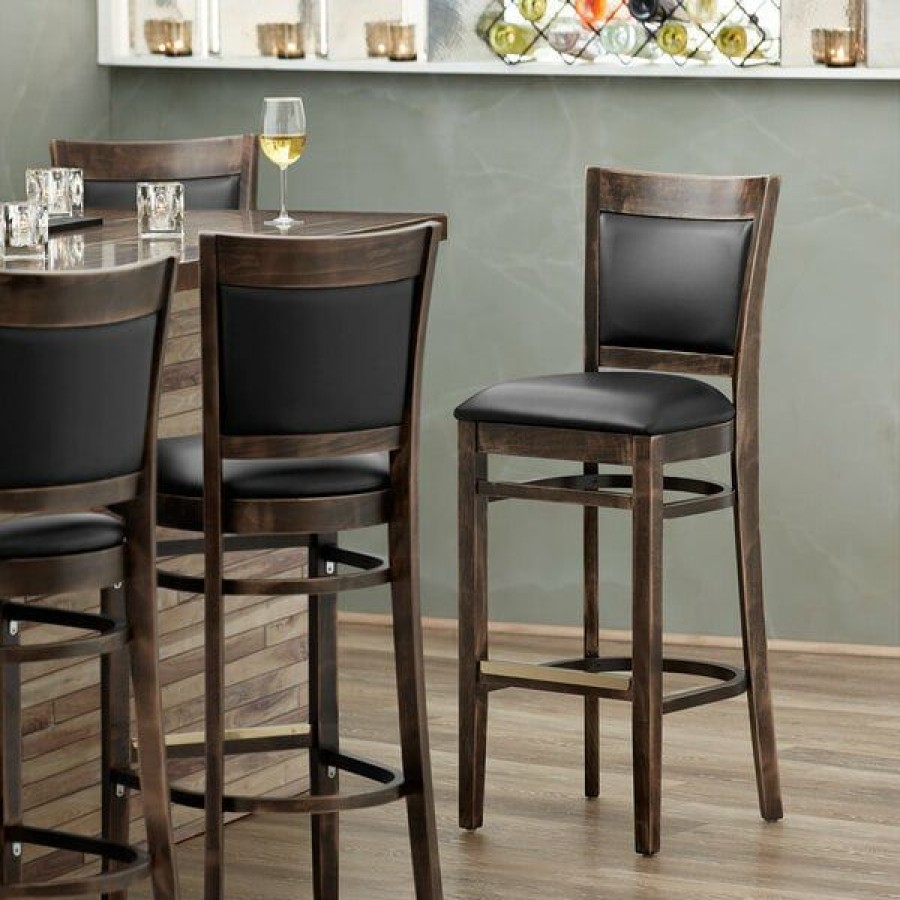 Restaurant Bar Stools * | Wholesale Lancaster Table & Seating Sofia Vintage Finish Upholstered Back Bar Height Chair With Black Padded Seat