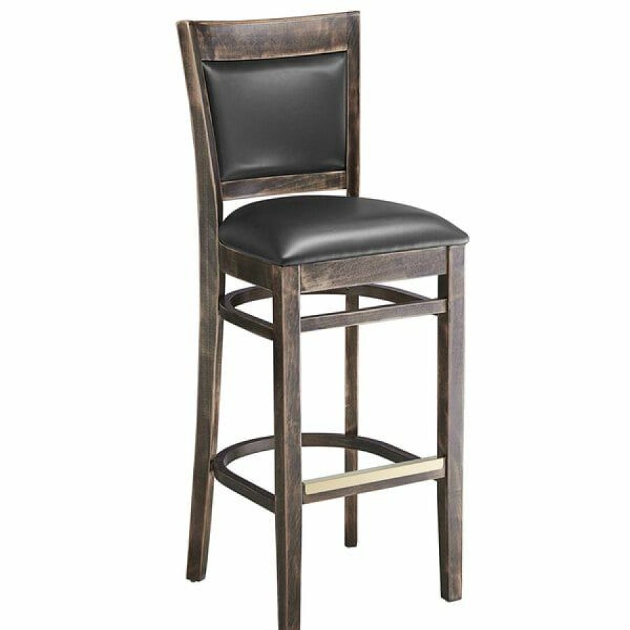 Restaurant Bar Stools * | Wholesale Lancaster Table & Seating Sofia Vintage Finish Upholstered Back Bar Height Chair With Black Padded Seat