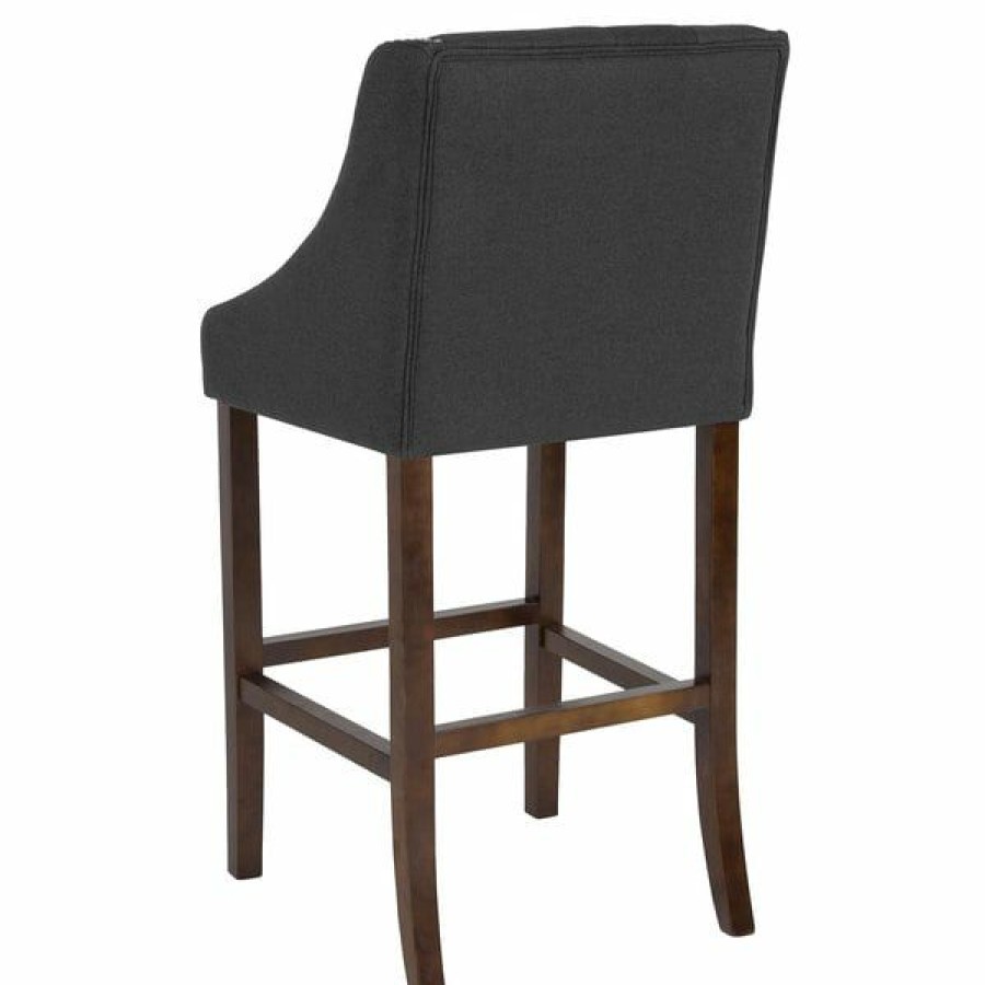 Restaurant Bar Stools * | Flash Sale Flash Furniture Ch-182020-T-30-Bk-F-Gg Carmel Series Black Tufted Fabric Bar Stool With Walnut Frame And Nail Trim Accent