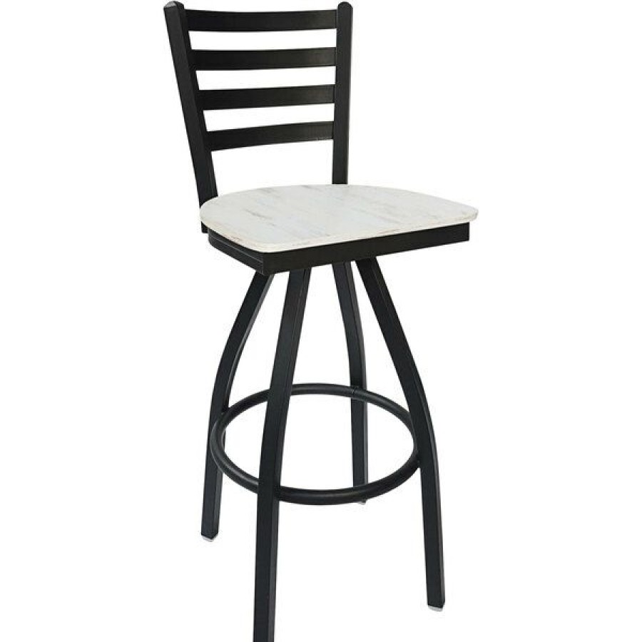 Restaurant Bar Stools * | Best Reviews Of Bfm Seating Lima Sand Black Steel Swivel Barstool With Relic Antique Wash Seat