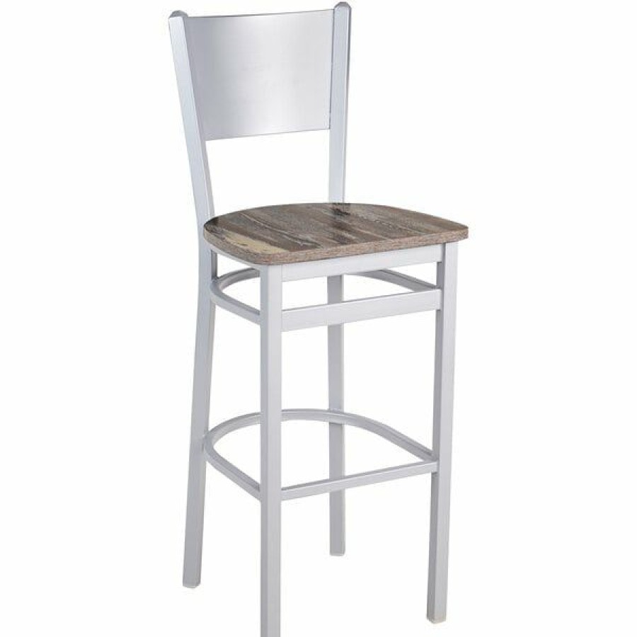 Restaurant Bar Stools * | Outlet Bfm Seating 2140Bfhr-Sm Axel Silver Mist Steel Solid Back Barstool With Relic Farm House Melamine Seat