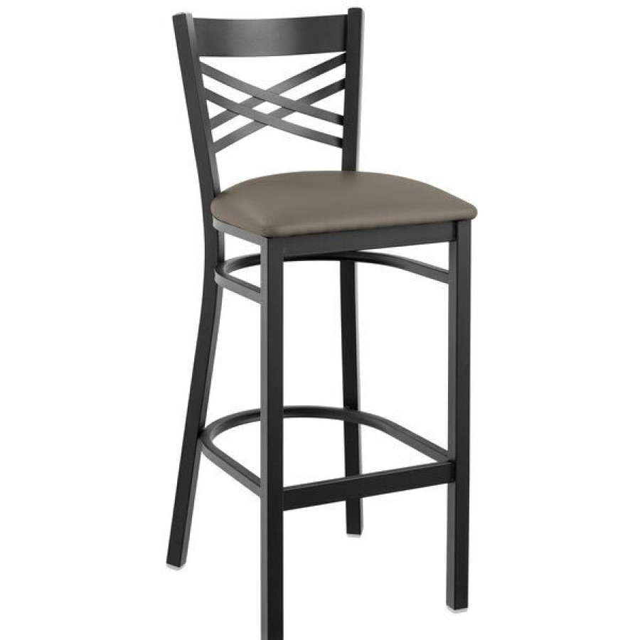 Restaurant Bar Stools * | Best Sale Lancaster Table & Seating Black Cross Back Bar Height Chair With Taupe Padded Seat