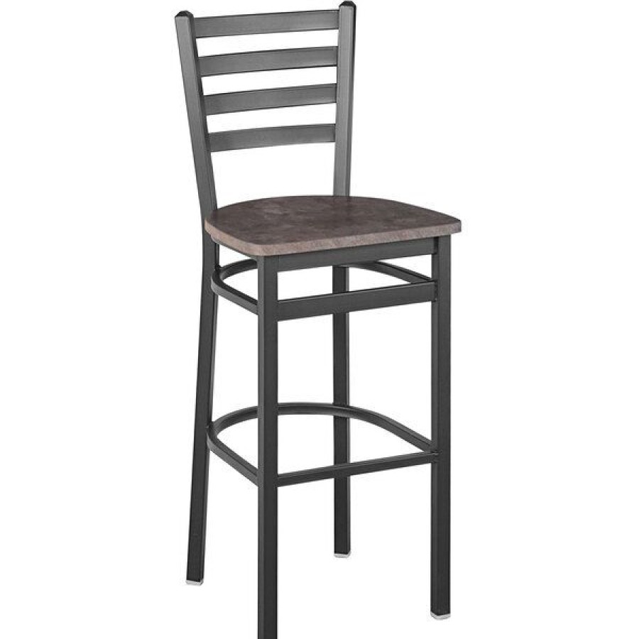 Restaurant Bar Stools * | Coupon Bfm Seating Lima Sand Black Steel Ladder Back Barstool With Relic Rustic Copper Seat