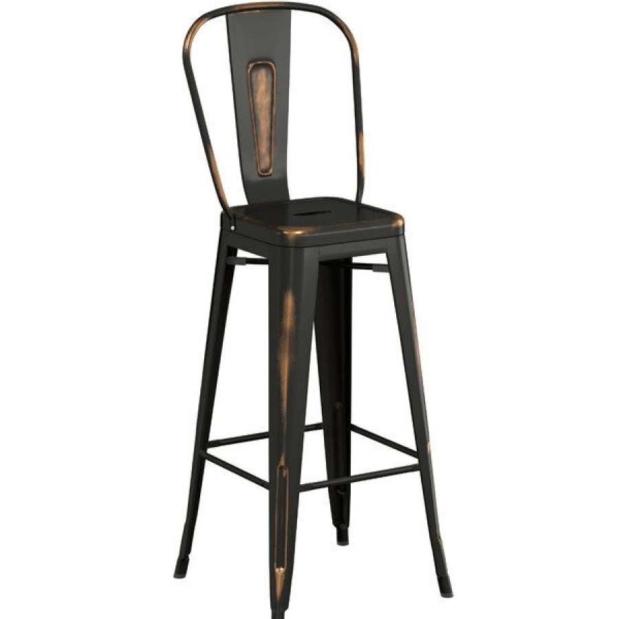 Outdoor Restaurant Bar Stools * | Brand New Lt&S Alloy Series Lancaster Table & Seating Alloy Series Distressed Copper Metal Indoor / Outdoor Industrial Cafe Barstool With Vertical Slat Back And Drain Hole Seat