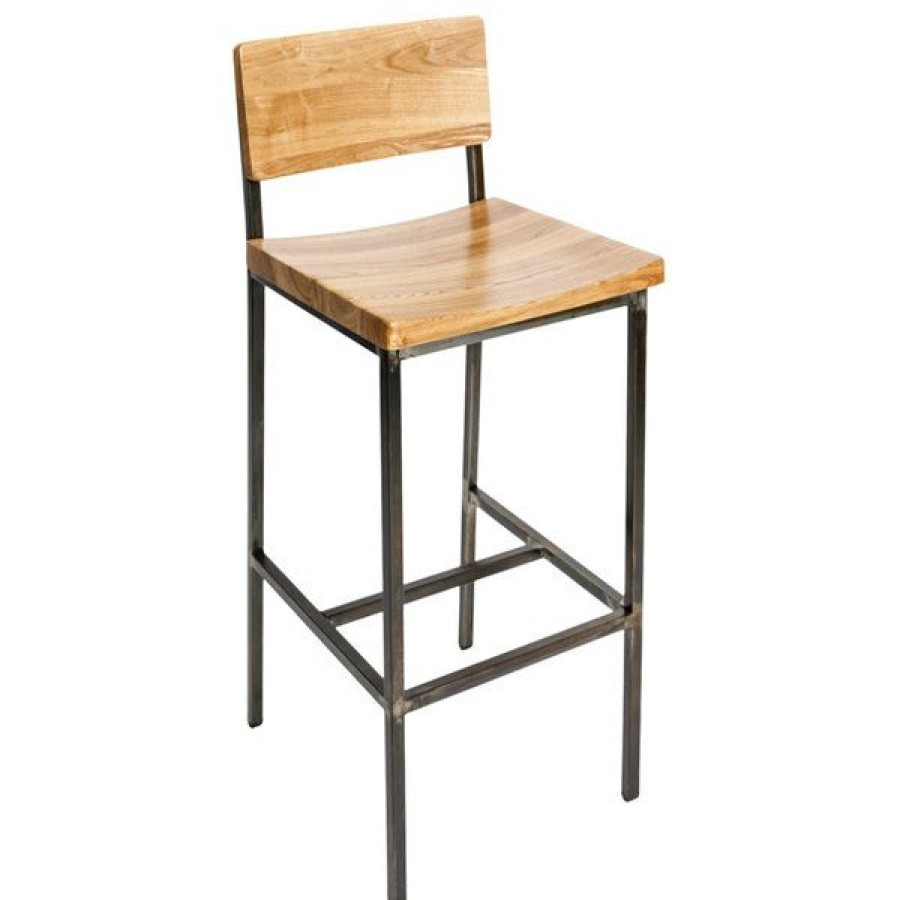 Restaurant Bar Stools * | Promo Bfm Seating Js33Bntw-Ru Memphis Distressed Rustic Clear Coated Steel Bar Height Chair With Natural Ash Wooden Back And Seat