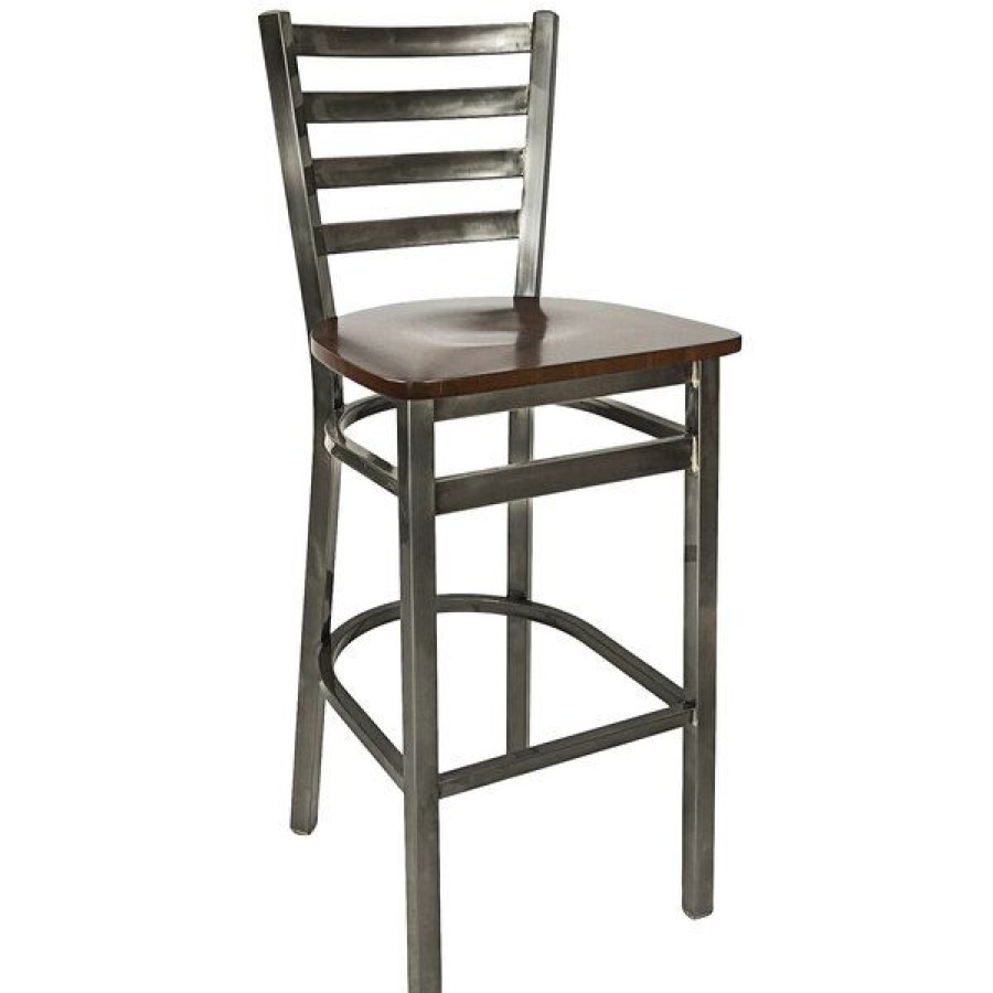 Restaurant Bar Stools * | Deals Bfm Seating 2160Bwnw-Cl Lima Steel Bar Height Chair With Walnut Wooden Seat And Clear Coat Frame