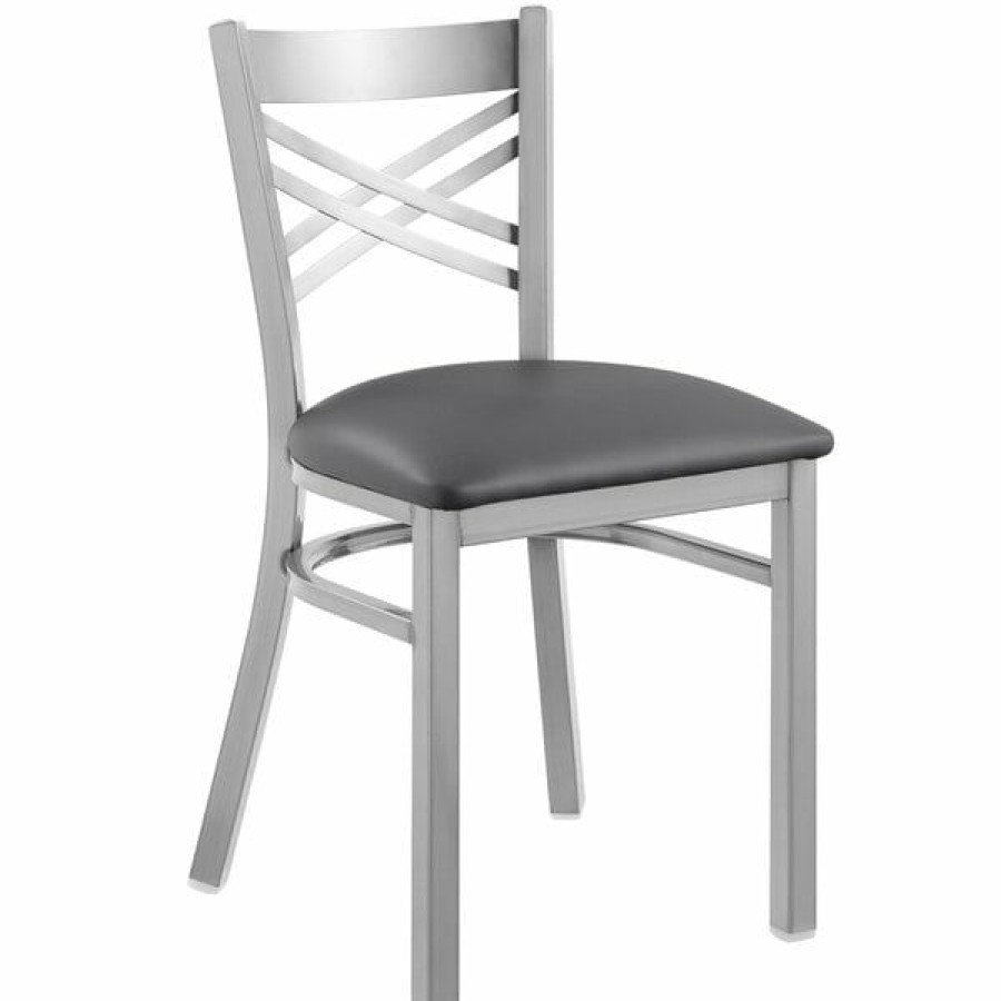 Restaurant Chairs * | Cheap Lancaster Table & Seating Clear Coat Cross Back Chair With Dark Gray Padded Seat