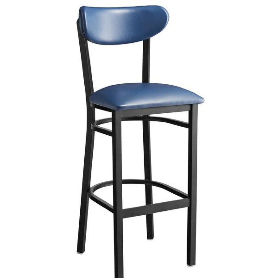 Restaurant Bar Stools * | Buy Lt&S Boomerang Series Lancaster Table & Seating Boomerang Bar Height Black Coat Chair With Navy Vinyl Seat And Back