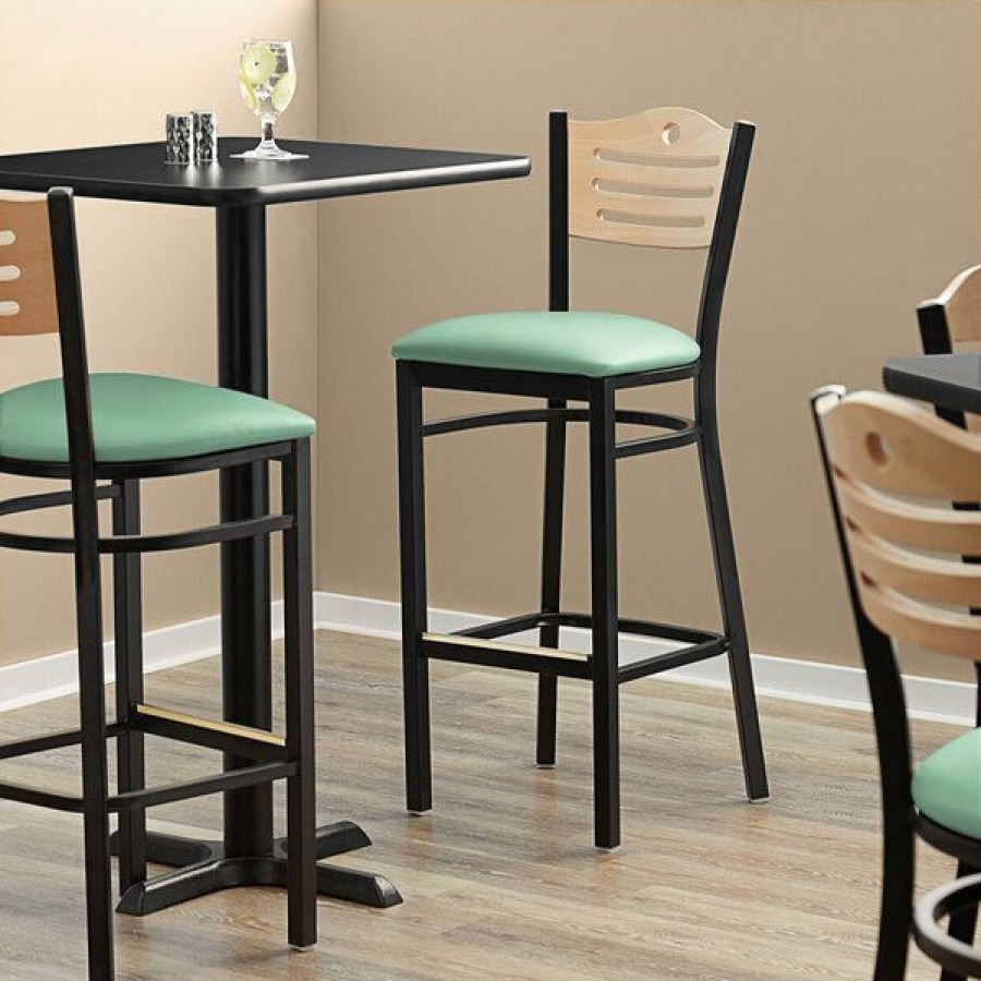 Restaurant Bar Stools * | Promo Lancaster Table & Seating Natural Finish Bar Height Bistro Chair With 2 Seafoam Padded Seat