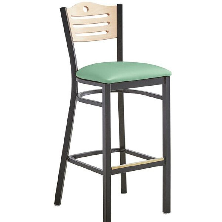 Restaurant Bar Stools * | Promo Lancaster Table & Seating Natural Finish Bar Height Bistro Chair With 2 Seafoam Padded Seat