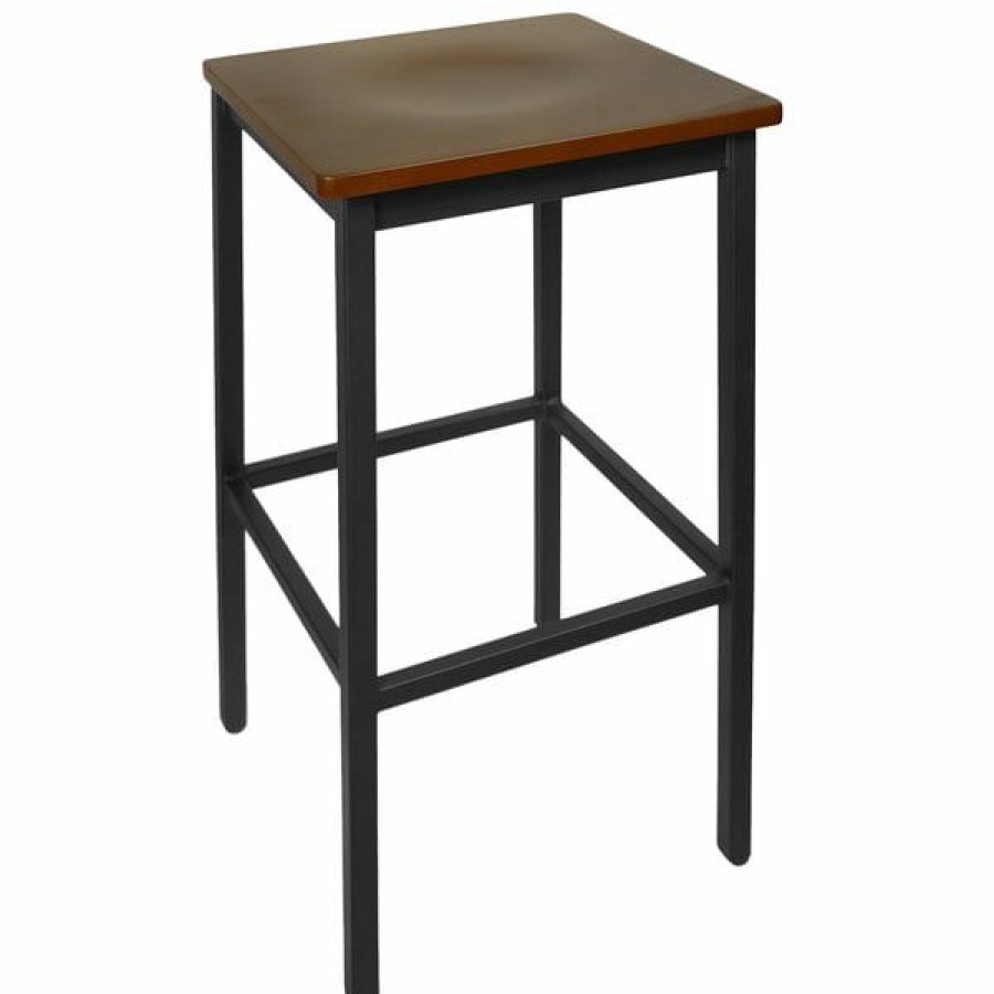 Restaurant Bar Stools * | Buy Bfm Seating 2510Bmhw-Sb Trent Sand Black Metal Barstool With Mahogany Wood Seat