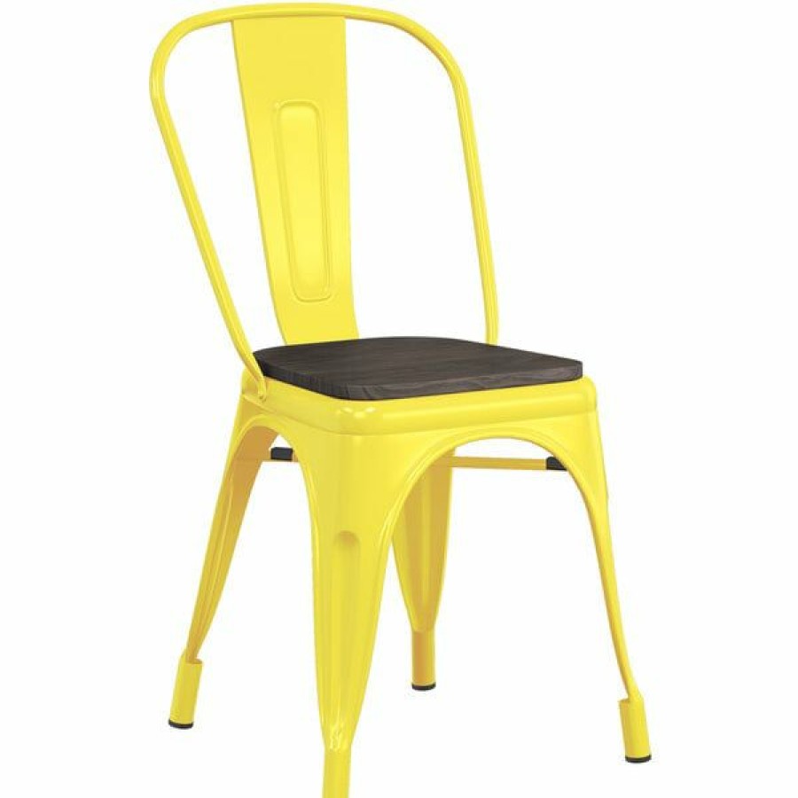 Restaurant Chairs * | Hot Sale Lt&S Alloy Series Lancaster Table & Seating Alloy Series Yellow Metal Indoor Industrial Cafe Chair With Vertical Slat Back And Black Wood Seat