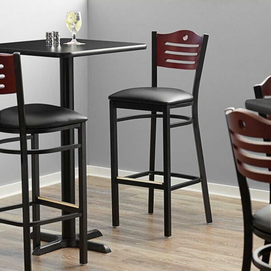 Restaurant Bar Stools * | Wholesale Lancaster Table & Seating Mahogany Finish Bar Height Bistro Chair With 2 Padded Seat