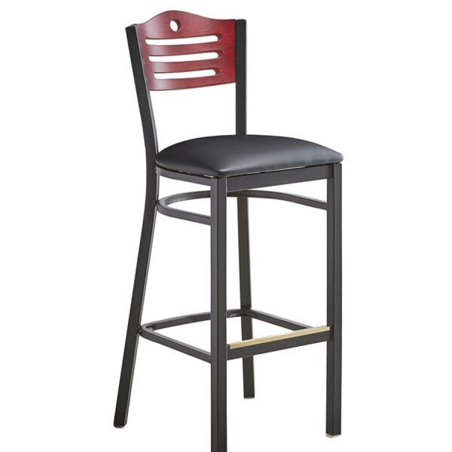 Restaurant Bar Stools * | Wholesale Lancaster Table & Seating Mahogany Finish Bar Height Bistro Chair With 2 Padded Seat