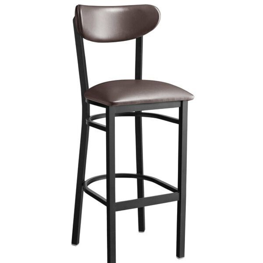 Restaurant Bar Stools * | Best Deal Lt&S Boomerang Series Lancaster Table & Seating Boomerang Bar Height Black Coat Chair With Dark Brown Vinyl Seat And Back