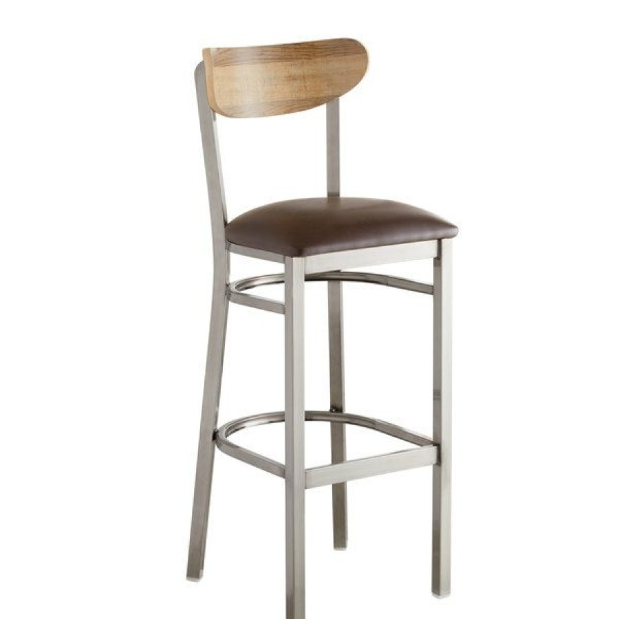 Restaurant Bar Stools * | Promo Lt&S Boomerang Series Lancaster Table & Seating Boomerang Bar Height Clear Coat Chair With Dark Brown Vinyl Seat And Driftwood Back