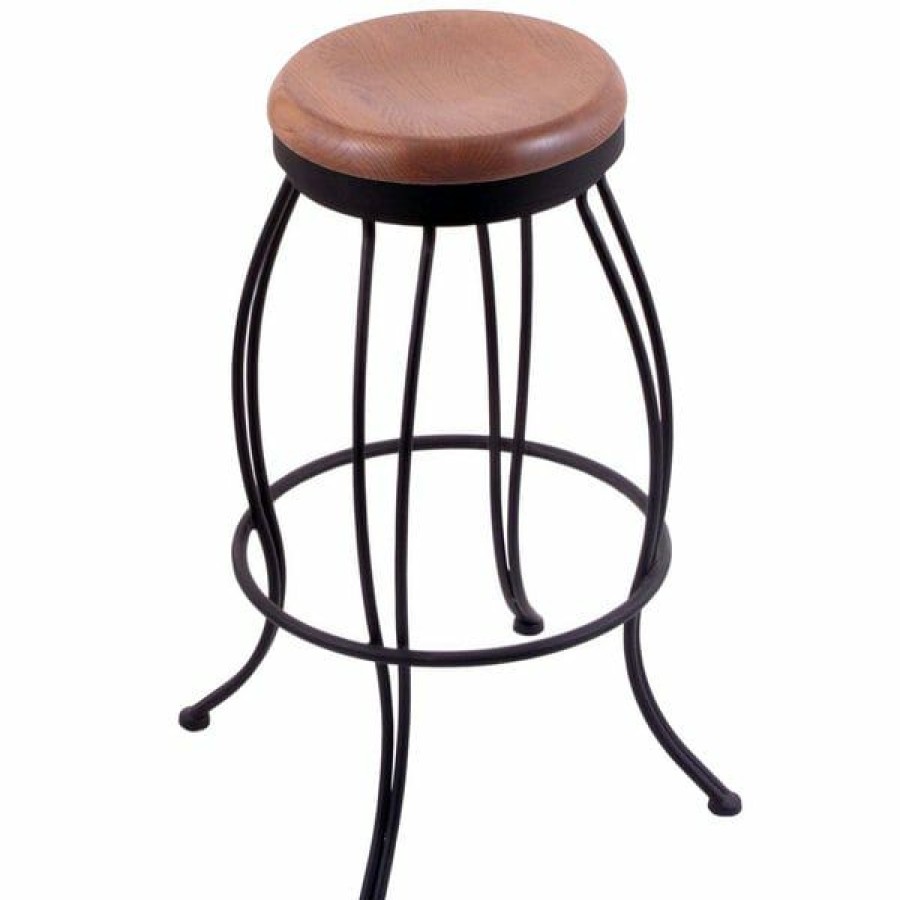 Restaurant Bar Stools * | Cheapest Holland Bar Stool 300030Bwmedoak Georgian Black Wrinkle Steel Bar Height Swivel Stool With Medium Oak Wood Seat