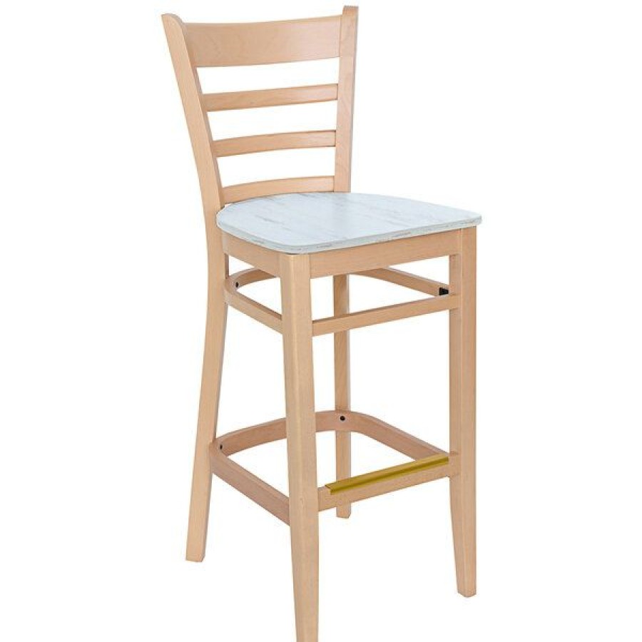 Restaurant Bar Stools * | Best Sale Bfm Seating Berkeley Natural Beechwood Ladder Back Barstool With Relic Antique Wash Seat