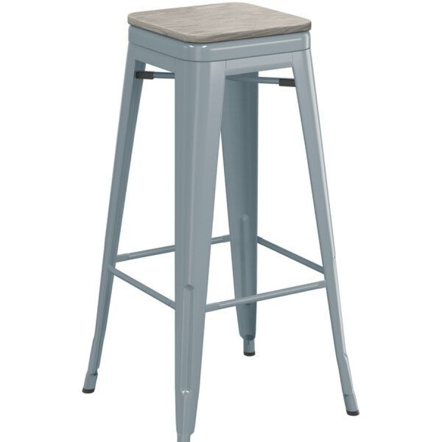 Restaurant Bar Stools * | Cheapest Lt&S Alloy Series Lancaster Table & Seating Alloy Series Charcoal Stackable Metal Indoor Industrial Barstool With Gray Wood Seat