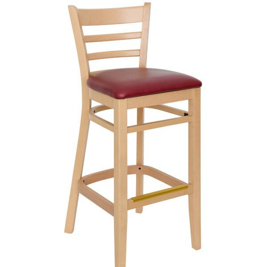 Restaurant Bar Stools * | Top 10 Bfm Seating Berkeley Natural Beechwood Ladder Back Barstool With 2 Burgundy Vinyl Seat