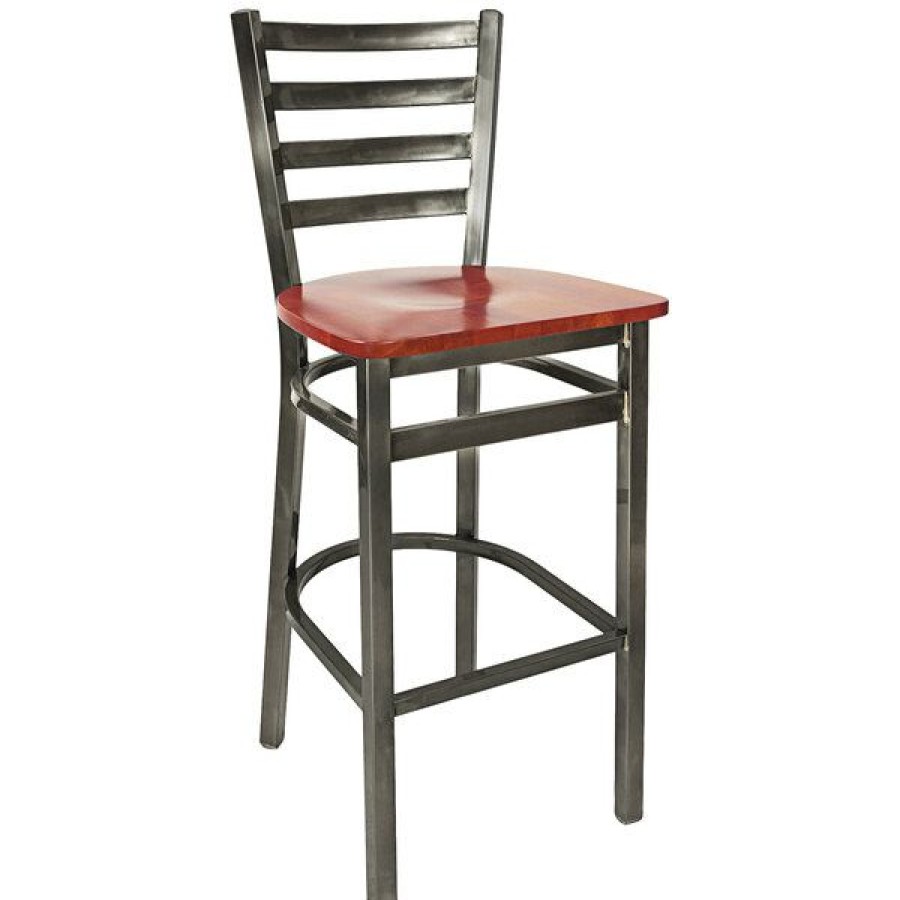 Restaurant Bar Stools * | Budget Bfm Seating 2160Bchw-Cl Lima Steel Bar Height Chair With Cherry Wooden Seat And Clear Coat Frame